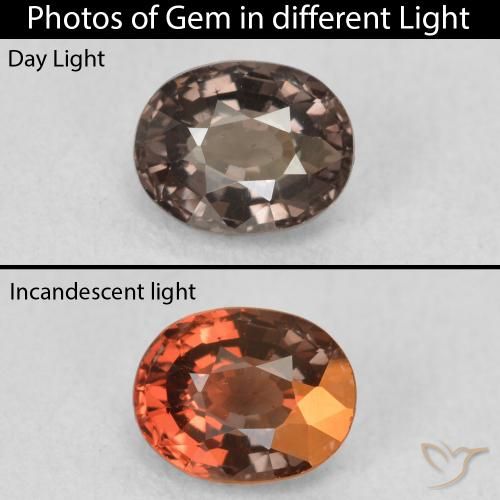 1.07ct 자연스러운 어두운 갈색 색상 변경 가넷, 타원형, VVS-VS