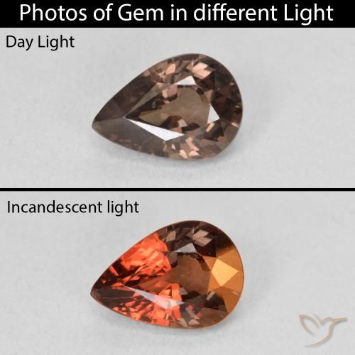 1.81ct 자연스러운 미디엄 라이트 브라운 색상 변경 가넷, 배 모양, VS