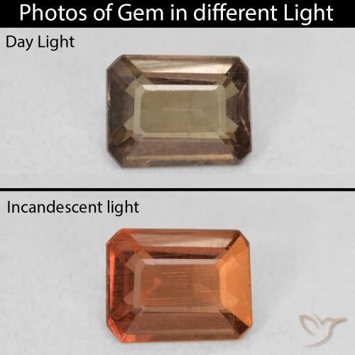 0.91ct 자연스러운 어두운 갈색 색상 변경 가넷, 에메랄드 컷, VS