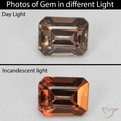 0.97ct 자연스러운 미디엄 라이트 브라운 색상 변경 가넷, 에메랄드 컷, VS
