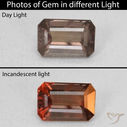 1.24ct 자연스러운 미디엄 라이트 브라운 색상 변경 가넷, 에메랄드 컷, VVS-VS