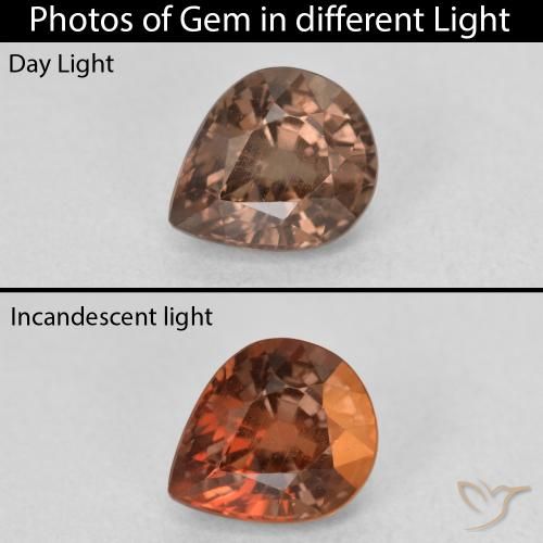 1.37ct 자연스러운 어두운 갈색 색상 변경 가넷, 배 모양, VS