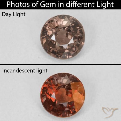 1.29ct 자연스러운 미디엄 라이트 브라운 색상 변경 가넷, 둥근, VS
