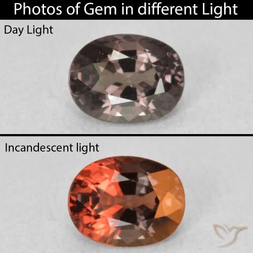 0.92ct 자연스러운 피칸 브라운 색상 변경 가넷, 타원형, VVS