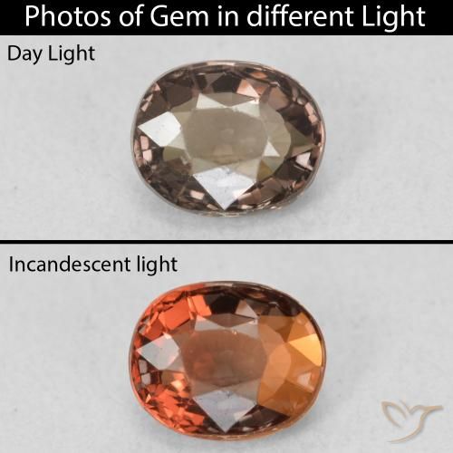 0.96ct 자연스러운 피칸 브라운 색상 변경 가넷, 타원형, VVS