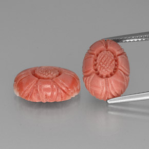 9.33캐럿 천연 살몬 산호 보석, 플라워 컷, 13.8×9.8 mm, 불투명체