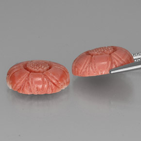 9.33캐럿 천연 살몬 산호 보석, 플라워 컷, 13.8×9.8 mm, 불투명체