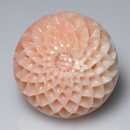 34.14캐럿 천연 미디엄 핑크 산호, 플라워 컷, 21.7×21.4 mm, 불투명체