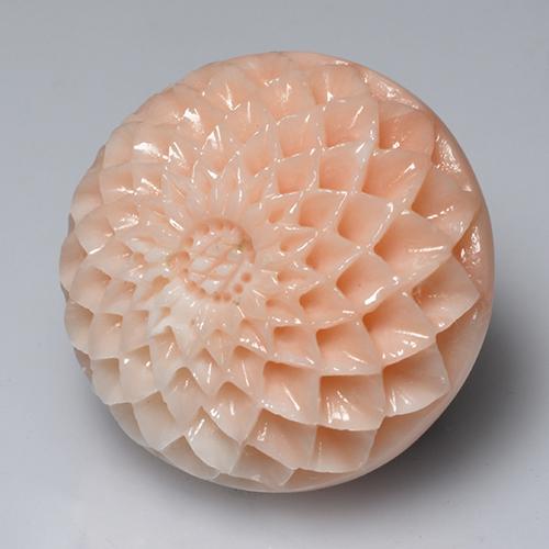 34.14캐럿 천연 미디엄 핑크 산호, 플라워 컷, 21.7×21.4 mm, 불투명체