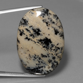 36.51캐럿 천연 멀티컬러 덴드리틱 아게이트, 타원형 컷, 33.2×23.4 mm, 불투명체