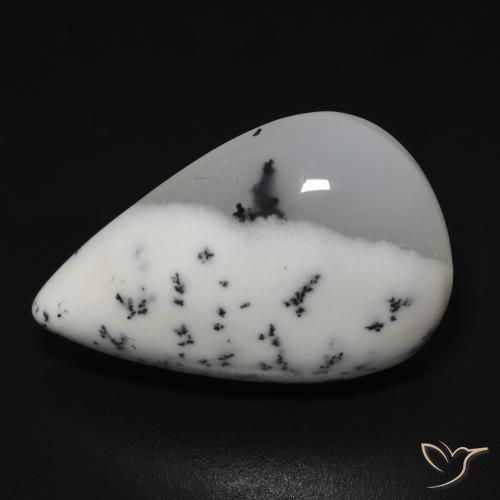11.43ct 자연스러운 블랙과 화이트 수지상 마노, 배 모양, 투명한