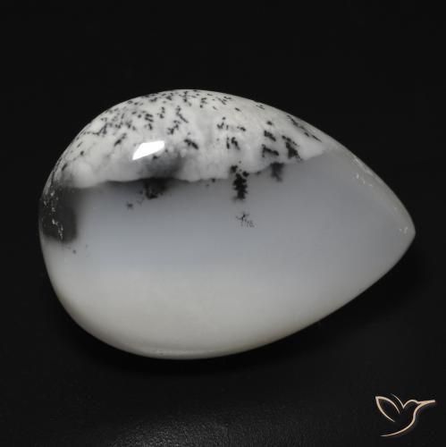 14.76ct 자연스러운 블랙과 화이트 수지상 마노, 배 모양, 투명한