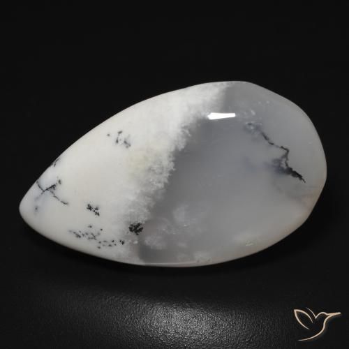 11.48ct 자연스러운 블랙과 화이트 수지상 마노, 배 모양, 투명한
