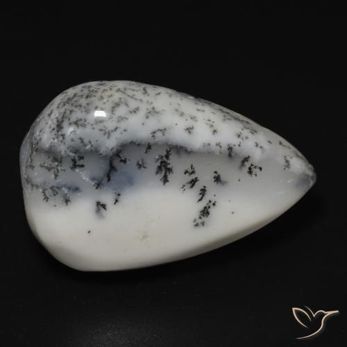 13.25ct 자연스러운 블랙과 화이트 수지상 마노, 배 모양, 불투명체