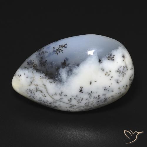 11.24ct 자연스러운 블랙과 화이트 수지상 마노, 배 모양, 불투명체