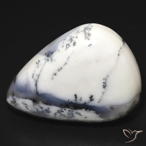 32.58ct 자연스러운 블랙과 화이트 수지상 마노, 배 모양, 불투명체