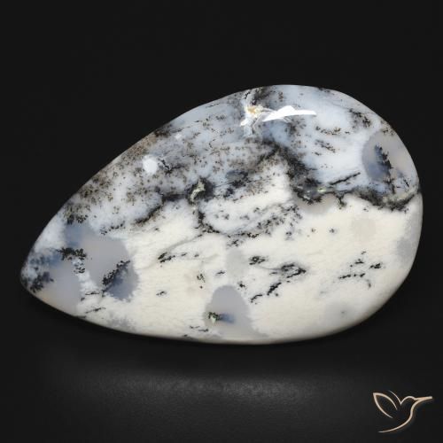31.64ct 자연스러운 블랙과 화이트 수지상 마노, 배 모양, 불투명체