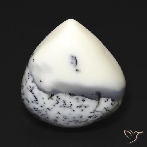 12.67ct 자연스러운 블랙과 화이트 수지상 마노, 배 모양, 불투명체