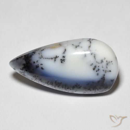 7.44ct 자연스러운 블랙과 화이트 수지상 마노, 배 모양, 투명한