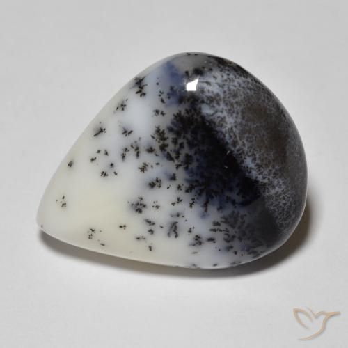 9.90ct 자연스러운 블랙과 화이트 수지상 마노, 배 모양, 불투명체