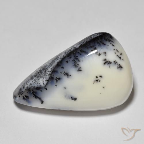 12.30ct 자연스러운 블랙과 화이트 수지상 마노, 배 모양, 불투명체