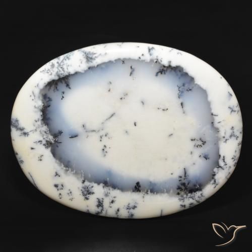 215.80ct 자연스러운 블랙과 화이트 수지상 마노, 타원형, 불투명체