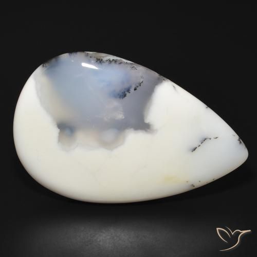 66.10ct 자연스러운 블랙과 화이트 수지상 마노, 배 모양, 불투명체