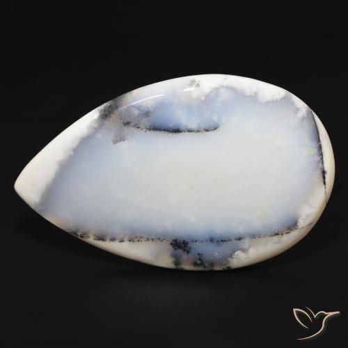 195.90ct 자연스러운 블랙과 화이트 수지상 마노, 배 모양, 불투명체