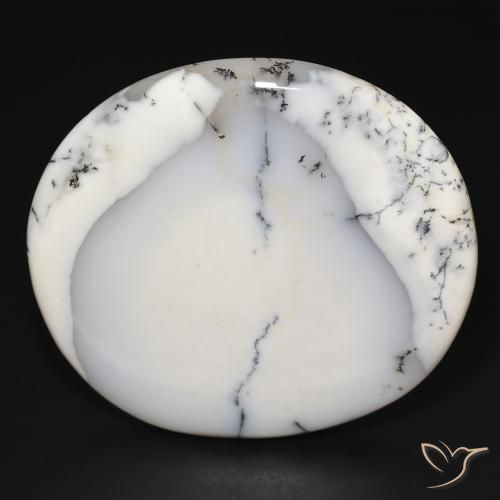 169.76ct 자연스러운 블랙과 화이트 수지상 마노, 타원형, 불투명체