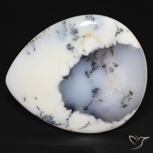 159.38ct 자연스러운 블랙과 화이트 수지상 마노, 배 모양, 불투명체