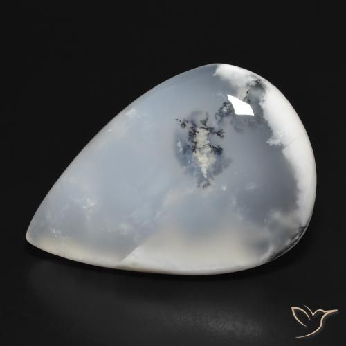 31.41ct 자연스러운 블랙과 화이트 수지상 마노, 배 모양, 투명한