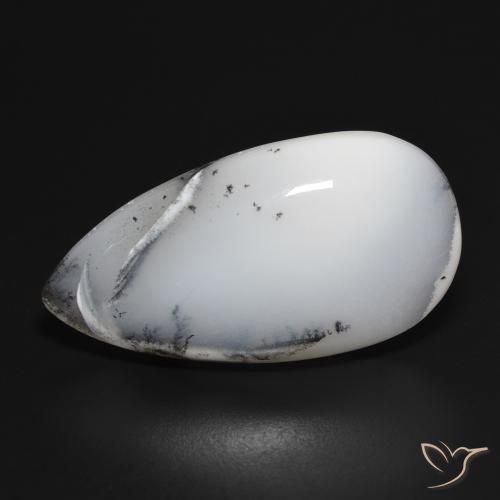 28.02ct 자연스러운 블랙과 화이트 수지상 마노, 배 모양, 불투명체