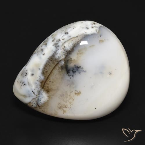 24.75ct 자연스러운 블랙과 화이트 수지상 마노, 배 모양, 불투명체
