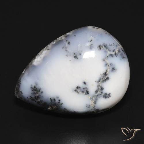 15.20ct 자연스러운 블랙과 화이트 수지상 마노, 배 모양, 불투명체