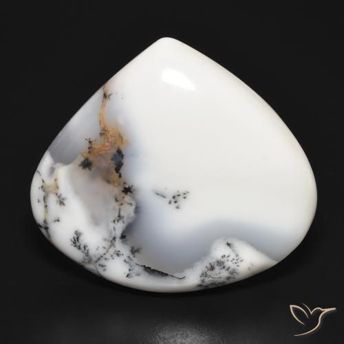 34.61ct 자연스러운 블랙과 화이트 수지상 마노, 배 모양, 불투명체