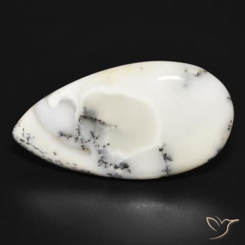 32.69ct 자연스러운 블랙과 화이트 수지상 마노, 배 모양, 불투명체