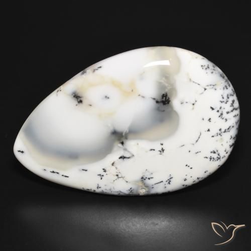 37.20ct 자연스러운 블랙과 화이트 수지상 마노, 배 모양, 불투명체
