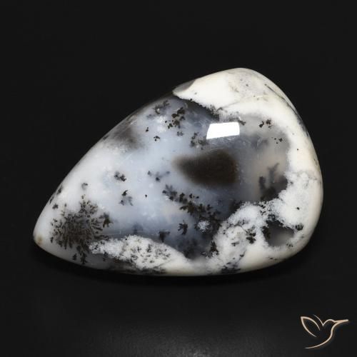 23.36ct 자연스러운 블랙과 화이트 수지상 마노, 배 모양, 불투명체