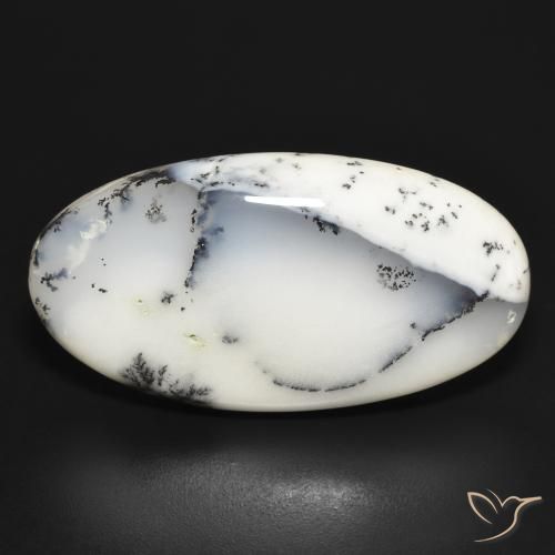 32.41ct 자연스러운 블랙과 화이트 수지상 마노, 타원형, 불투명체