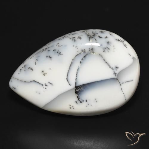 32.78ct 자연스러운 블랙과 화이트 수지상 마노, 배 모양, 불투명체