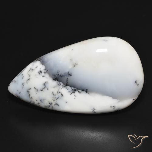 43.76ct 자연스러운 블랙과 화이트 수지상 마노, 배 모양, 불투명체