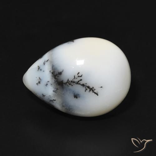 4.99ct 자연스러운 블랙과 화이트 수지상 마노, 배 모양, 불투명체