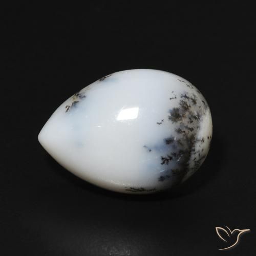 5.58ct 자연스러운 블랙과 화이트 수지상 마노, 배 모양, 불투명체