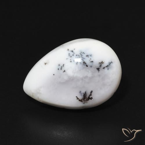 3.71ct 자연스러운 블랙과 화이트 수지상 마노, 배 모양, 불투명체
