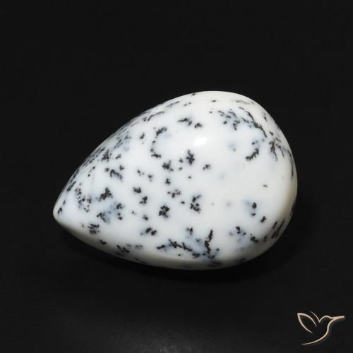 4.41ct 자연스러운 블랙과 화이트 수지상 마노, 배 모양, 불투명체