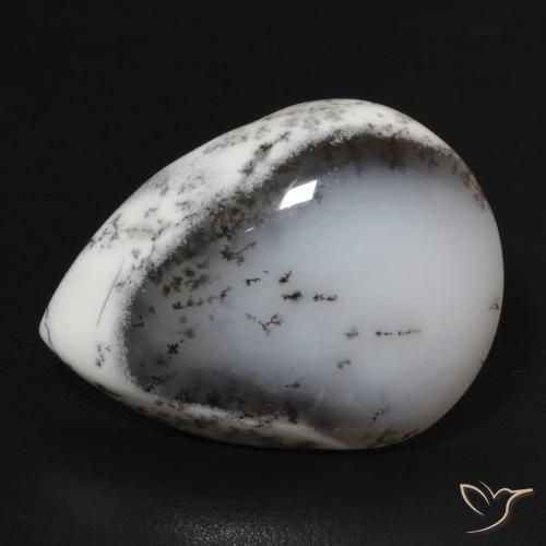 10.99ct 자연스러운 블랙과 화이트 수지상 마노, 배 모양, 불투명체