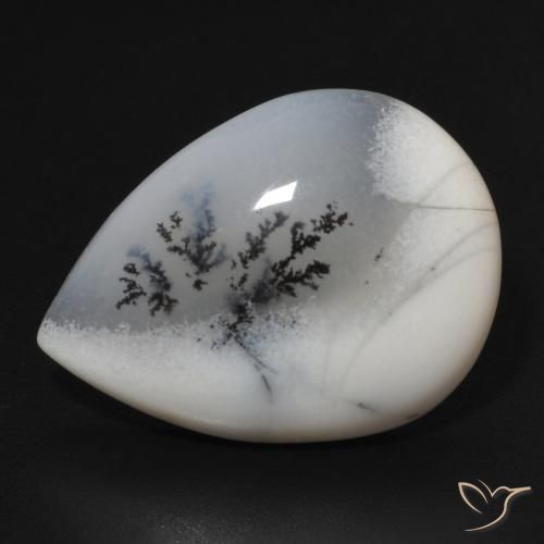 11.07ct 자연스러운 블랙과 화이트 수지상 마노, 배 모양, 불투명체