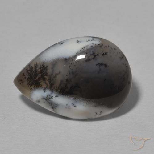 7.78ct 자연스러운 블랙과 화이트 수지상 마노, 배 모양, 불투명체