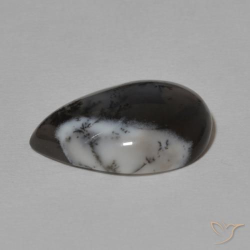 7.78캐럿 천연 블랙과 화이트 수지상 마노, 배 모양, 불투명체