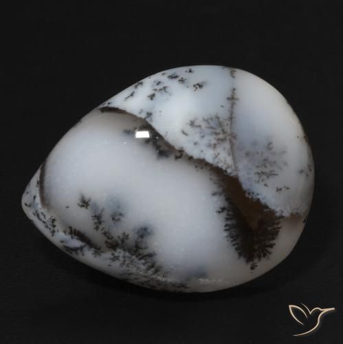 11.24ct 자연스러운 블랙과 화이트 수지상 마노, 배 모양, 불투명체